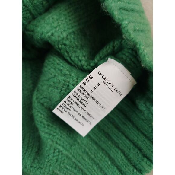American Eagle Cable Knit Hooded V Neck Sweater Womens‎ Medium Y2K - Picture 8 of 8